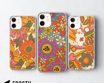 Retro Groovy Handyhülle Blumenmuster Hippie Cover für iPhone 17 Pro Max, 16e, 15, 14, 13 & Samsung S26 Ultra, S25 FE, A57, A56, Pixel 10, 9A