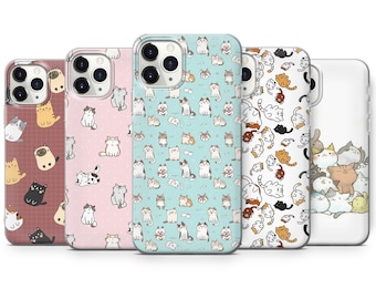 Cute Pet Cat Phone Case Kitten Cover fit for iPhone 14 Pro, 13, 12, 11, XR, 8+, 7 & Samsung S21, A50, A51, A53, Huawei P20, P30 Lite