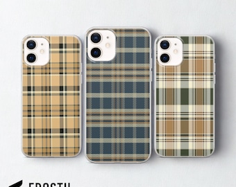 Coque de portable tartan écossais, coque en tissu pour iPhone 17 Pro Max, 16e, 15, 14, 13 et Samsung S26 Ultra, S25 FE, A57, A56, Pixel 10, 9A