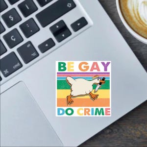 Seja gay, cometa crimes Adesivo de 2,5 polegadas, adesivo de para-choque ou ímã de geladeira Silly Goose - Presentes para o mês do orgulho, bandeiras do orgulho, lésbicas, trans, bissexuais