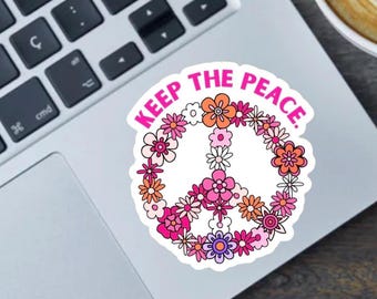 Floral Peace Sign Sticker: Anti-War Bumper Sticker or Magnet