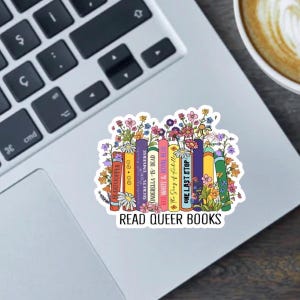 Read Queer Books  2.5 inch sticker, bumper sticker or fridge magnet - Pride month gifts, pride flags, lesbian, trans, bisexual banned books