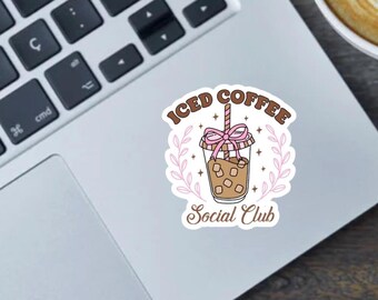 Iced Coffee Social Club Sticker: Girly Coquette Laptop Decal