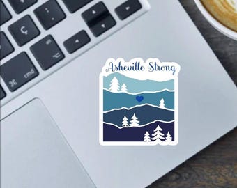 Pegatina de Asheville Strong: Relieve de las Montañas Blue Ridge (6,35 cm)