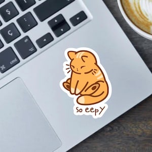 So Eepy Sleepy Cat 2.5&quot; vinyl sticker, magnet or bumper sticker Cute sleeping kitty design for her. Whimsical funny art, cute animals