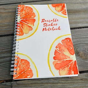 Watercolor Oranges Reusable Sticker Notebook: A5, 50 Pages