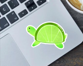 Pegatina de tortuga lima: Arte animal de frutas kawaii