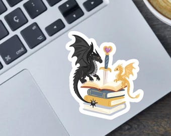 Tairn and Andarna on Books  2.5 Inch Sticker, Bumper Sticker and Fridge Magnet | Fourth Wing | Dragons Sticker