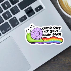 Come Out At Your Own Pace Süße Schnecke 2,5 Zoll Aufkleber, Autoaufkleber oder Kühlschrankmagnet - Pride Month Geschenke, schwul, bisexuell, lesbisch, trans