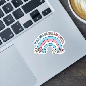 Trans Is Beautiful Rainbow sticker,  Bumper Sticker or Magnet - Trans Lives Matter Design, 2.5&quot; Vinyl Decal,  pride gift