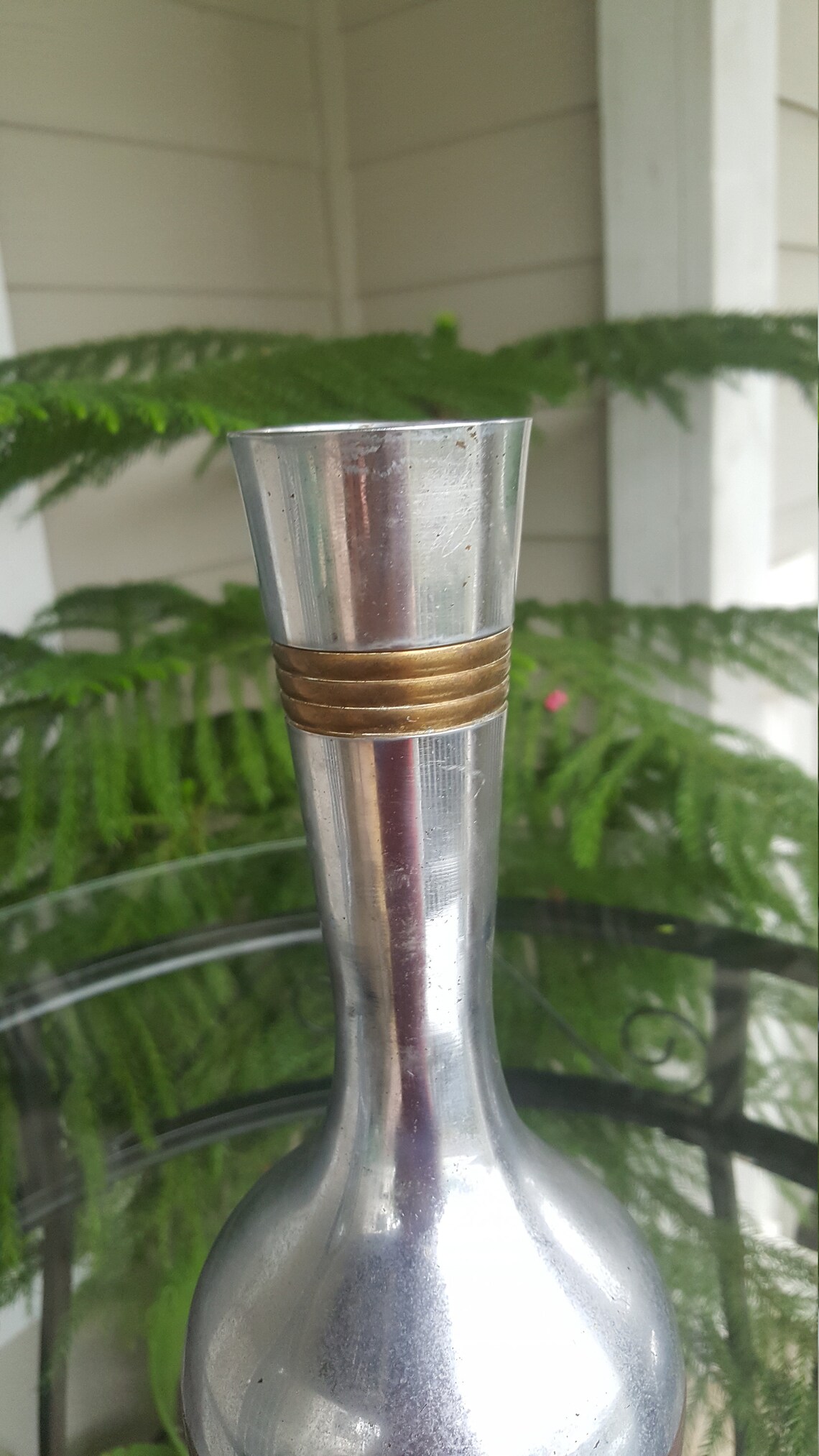 Solid Brass Small Mouth Vase with Accent RIngs/Made in Etsy