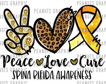 Paz, amor, cura PNG, diseño de sublimación, conciencia de la espina bífida PNG, leopardo, guepardo, descarga digital, plantillas, impresión
