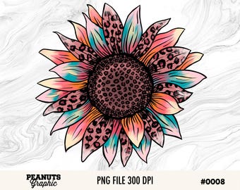 Sunflower Leopard Cheetah PNG Sublimation, Orange, Green, Digital Download