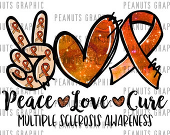 Paz, amor, cura PNG, diseño de sublimación, conciencia de esclerosis múltiple PNG, descarga digital, plantillas, impresión