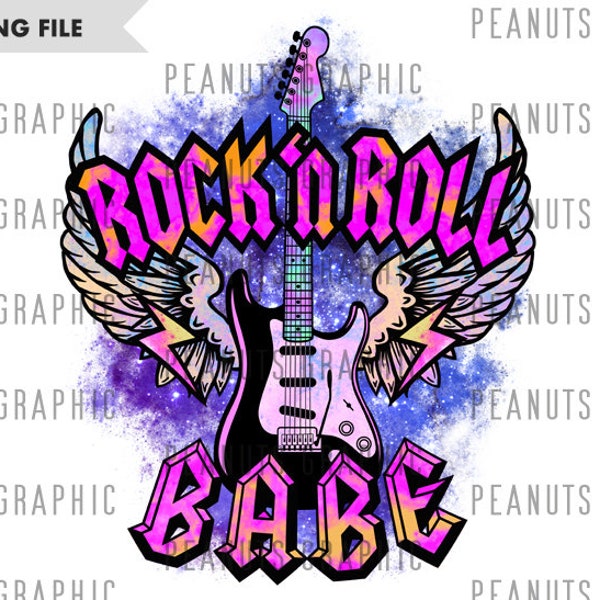 Rock n Roll Babe PNG, Rock and Roll Sublimation Design, Rock Guitar, Music, Electric Guitar, Digital Download, Clipart, templates, Print