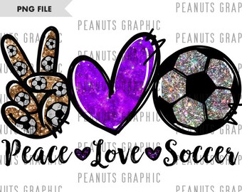 Peace Love Soccer PNG, Sublimation Design, Purple, Digital Download, Clipart, templates, PNG file for shirt