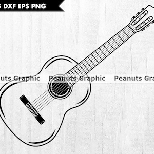 Klassieke gitaar SVG-bestanden voor Cricut, muziek clipart, akoestische gitaar PNG, nylon gitaar gesneden bestand, Silhouette Cameo, digitale download