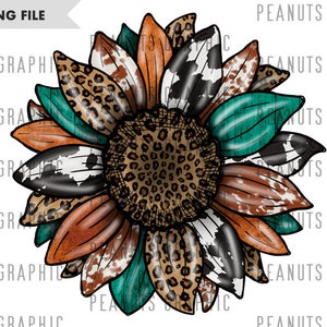 Western Sunflower PNG Sublimation Design, Leopard Sunflower Png, Cheetah, Digital Download