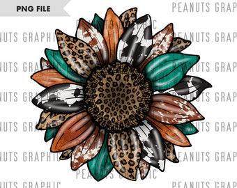 Western Sunflower PNG Sublimation Design, Leopard Sunflower Png, Cheetah, Digital Download