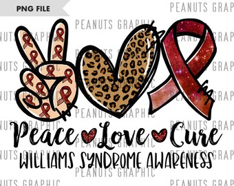 Peace Love Cure PNG, Conciencia del síndrome de Williams Png, Diseño de sublimación, Leopardo, Descarga digital