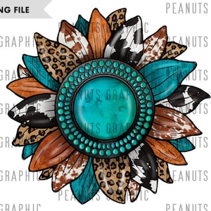 Western Sunflower Gemstone PNG Sublimation Design, Sunflower png, Western png, Leopard, Cheetah, Digital Download