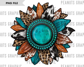 Western Sunflower Gemstone PNG Sublimation Design, Sunflower png, Western png, Leopard, Cheetah, Digital Download