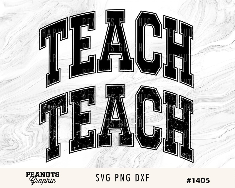 May include: Black and white graphic design with the text "Teach Teach" in a bold, vintage style font. The text is layered with a distressed effect.