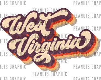 Retro West Virginia PNG Sublimation Design, WV, US-bundesstaat, vintage, Distressed, Digital Download, Clipart, Vorlagen, Druck