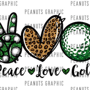 Peace love Golf PNG, Sublimationsdesign, Leopard, Gepard, Grün, Digital Download, Clipart, Vorlagen, Druck