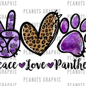 Peace love Panthers PNG, Sublimation Design, Panthers Paw Print, Leopard Purple, Digital Download, Shirt, Clipart, templates