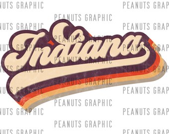 Retro Indiana PNG Sublimation Design, IN, U.S. state, vintage, Distressed, Digital Download, Clipart, templates, Print