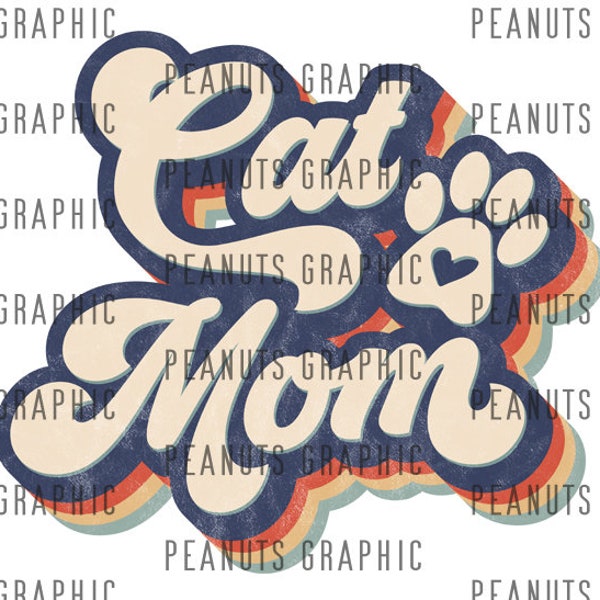 Retro Cat Mom PNG Sublimation Design, vintage, Distressed, Digital Download, Clipart, templates, Print