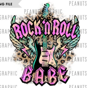Rock n Roll Babe PNG, Rock and Roll Sublimation Design, Rock Guitar, Music, Electric Guitar, Digital Download, Clipart, templates, Print