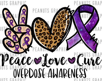 Paz, amor, cura PNG, diseño de sublimación, conciencia de sobredosis PNG, leopardo, guepardo, descarga digital, plantillas, impresión