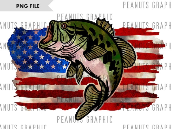 US Bass Fish PNG Sublimation Design, American Flag, Father's Day