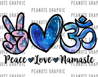 Peace Love Namaste PNG Sublimation Design, Blue, Clipart, templates, Print, Digital Download