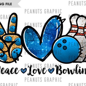 Peace Love Bowling png, bowlingsublimatieontwerp, blauw, digitale download, clipart, sjablonen, afdrukken