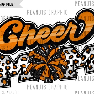 Cheer Mom PNG, Cheerleading Mom, Sublimation Design, Leopard Leather Orange Black White, Digital Download