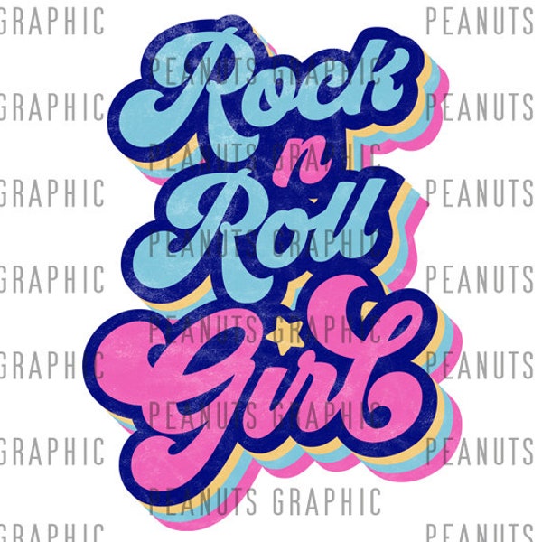 Retro Rock n Roll Girl PNG, Rock and Roll Sublimation Design, Vintage, Distressed, Digital Download, Clipart, templates, Print