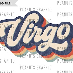 Retro Virgo Zodiac PNG Sublimation Design, Horoscope, Astrology, Vintage, Distressed, Digital Download, Clipart, Two, templates, Print