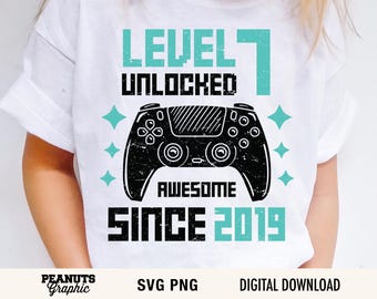 Level 7 Unlocked SVG, 7th Birthday, 7 Years Old, Gamer Shirt svg, files for Cricut, Cut file, Silhouette Cameo, Cutting, Digital Download