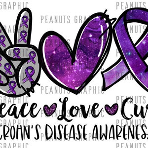 Peace love Cure PNG, Sublimation Design, Crohn&#39;s Disease Awareness Png, Digital Download, templates, Print