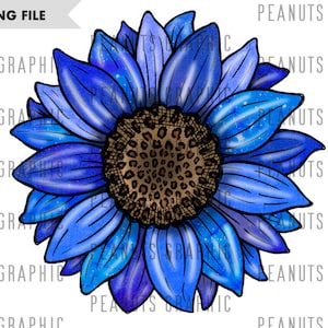 Sunflower PNG Sublimation Design, Digital Download, Blue