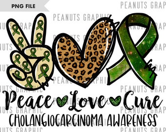 Paz, amor, cura PNG, diseño de sublimación, concientización sobre el colangiocarcinoma PNG, leopardo, descarga digital, plantillas, impresión