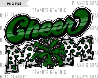 Cheer Mom PNG, Cheerleading Mom, Sublimation Design, Leopard Leather Green Black White, Digital Download