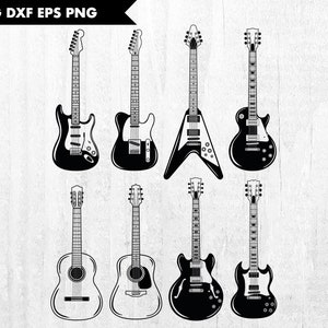 Gitaar SVG-bestanden voor Cricut, elektrische gitaar, akoestische gitaar PNG, klassieke gitaar gesneden bestand, Clip Art Silhouette Cameo, digitale download