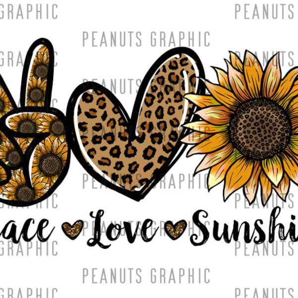 Peace Love Sunshine PNG, Sublimation Design, Sunflower, Leopard, Cheetah, Digital Download, Clipart, templates, Print
