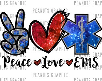 Peace Love EMS PNG, Ems png, Sublimation Design Print, Red, Digital Download, Shirt, Clipart, templates