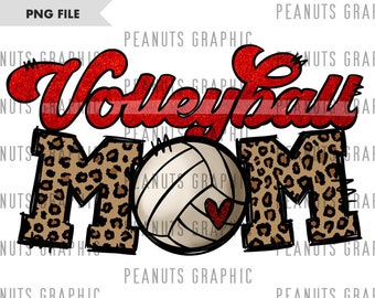 Volleyball Mom PNG, Sublimation Design, Volleyball Mama, Leopard, Red, Digital Download, Clipart, templates, Printable