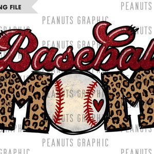 Baseball Mom PNG, Sublimation Design, Baseball Mama, Leopard, Red, Digital Download, Clipart, templates, Printable